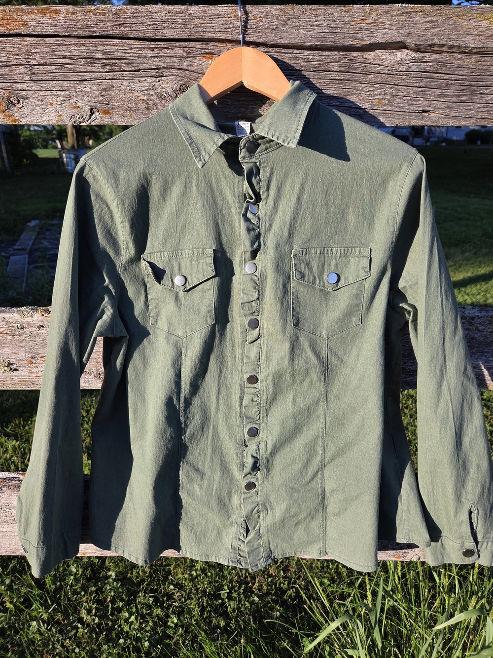 Olive Green Button-Front Utility Shirt